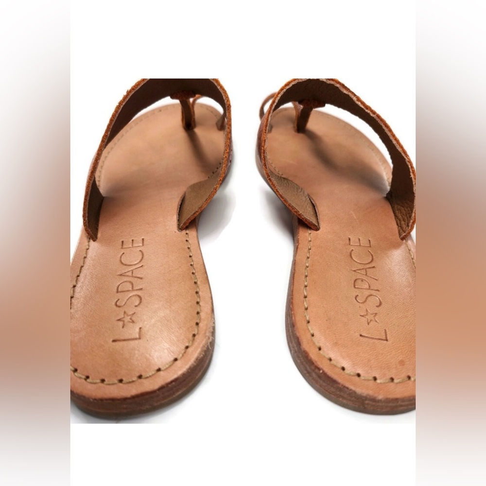 L*Space Miramar Handmade Tan Leather Snake Embossed Toe Post & Loop Sandals - Picture 6 of 13